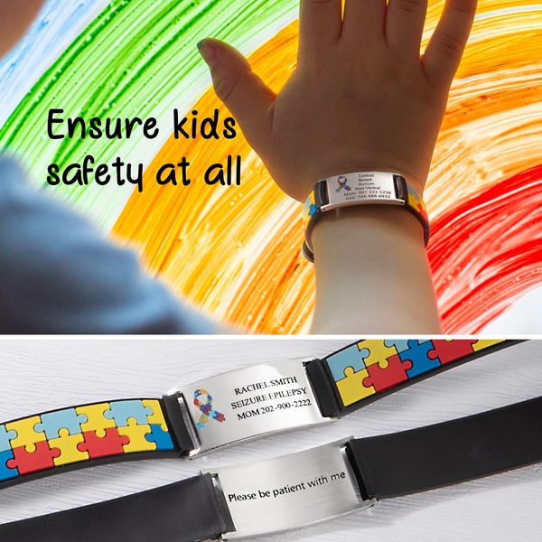 Engraved Medical Alert Bracelet for Kid, Children's Autism Awareness Medical Alert Bracelet, Kid's ID Bracelet